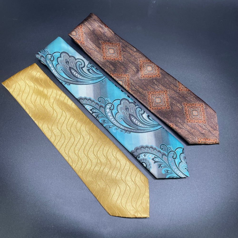 Karl Knox Necktie Men 3 pc Multicolor Paisley Geometric Wave Maximalist Retro